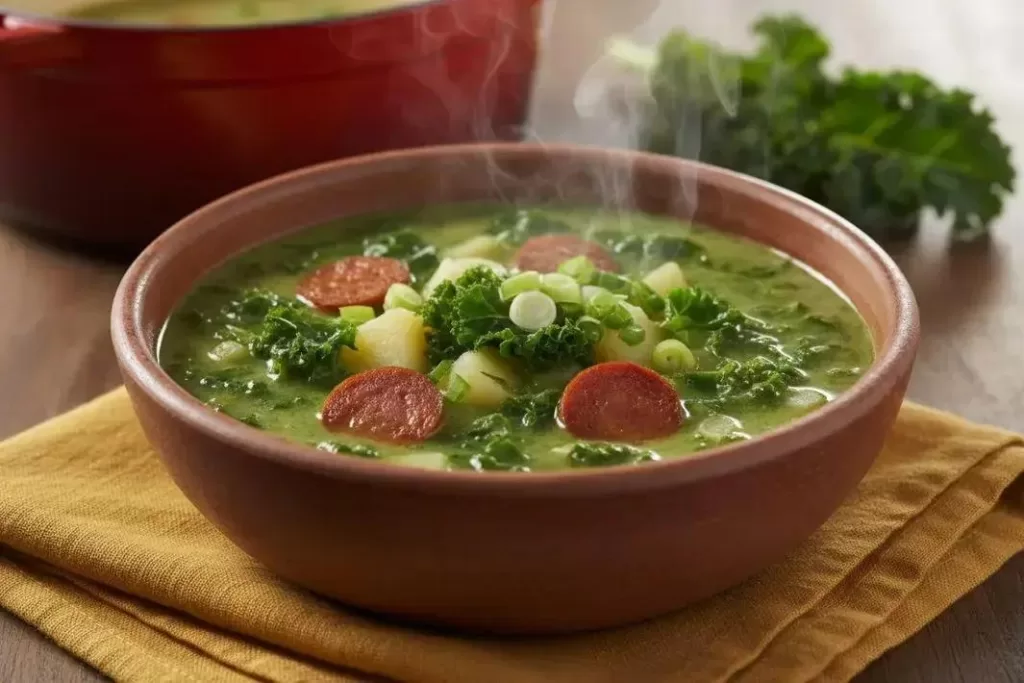 Foto de Caldo Verde pronto para servir - receita completa com ingredientes e modo de preparo