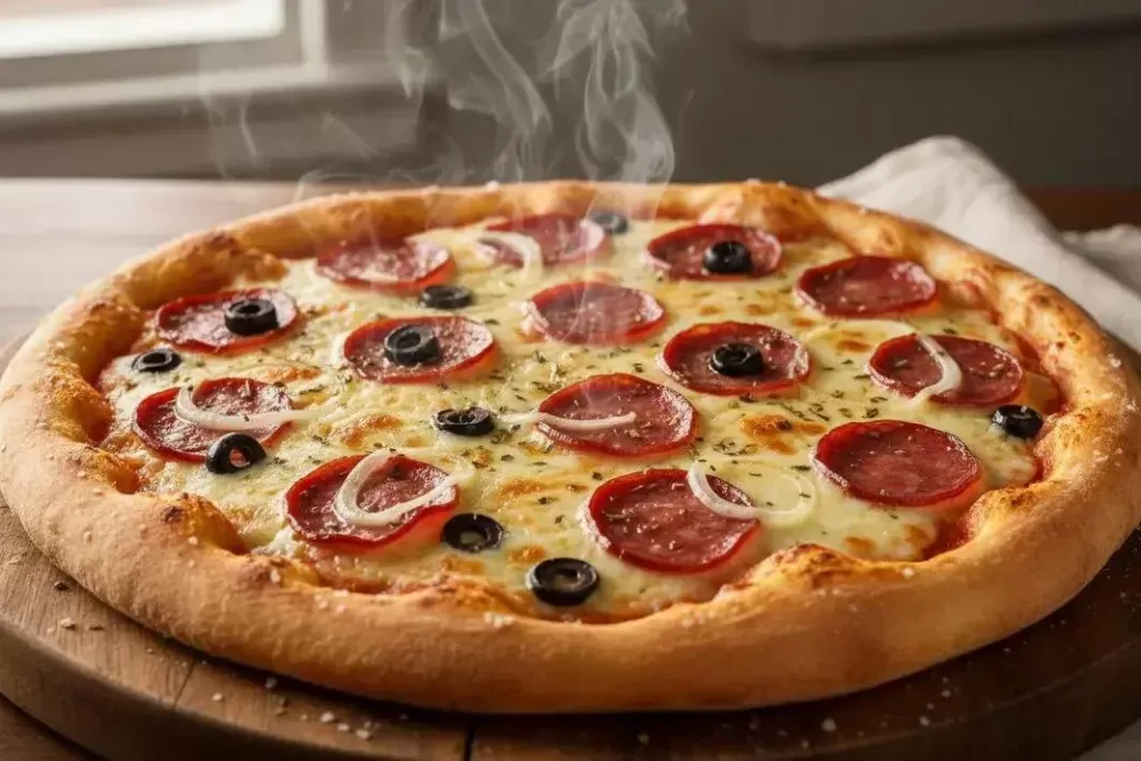 Foto de Pizza de Calabresa pronto para servir - receita completa com ingredientes e modo de preparo