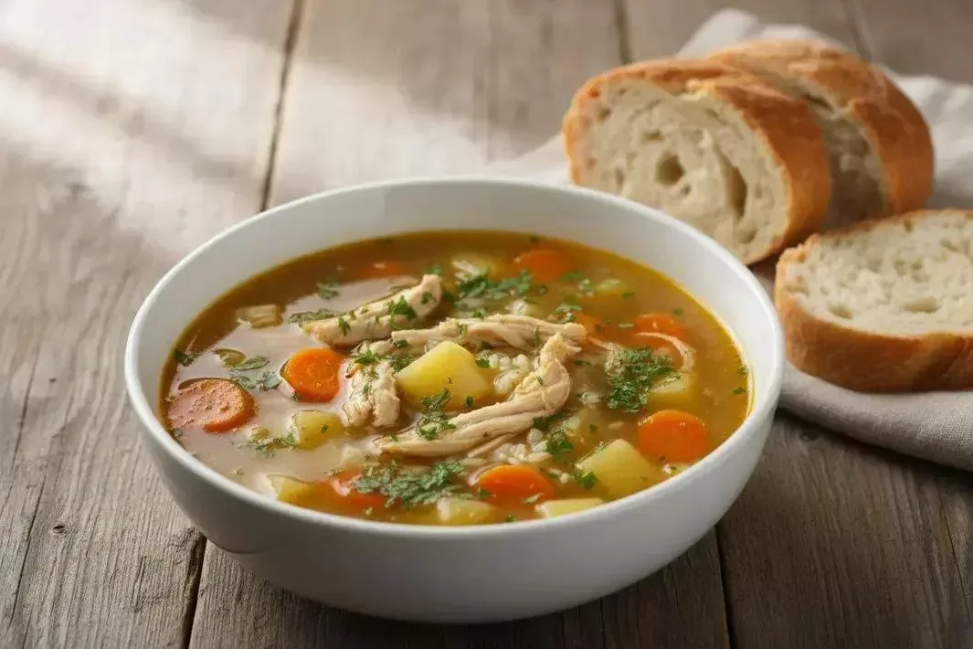Foto de Canja de Galinha pronto para servir - receita completa com ingredientes e modo de preparo