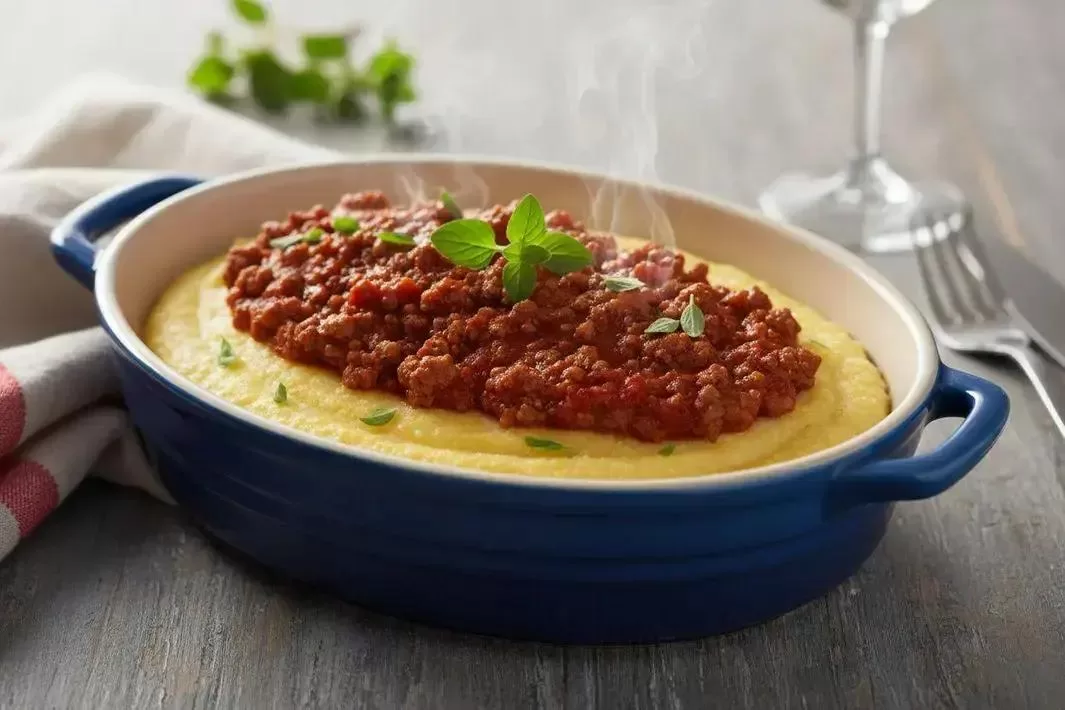 Creamy Polenta - Creamy Polenta with Creamy Meat Sauce