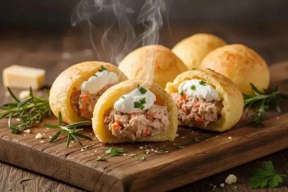 Pão de Queijo Recheado - Pão de Queijo Recheado Cremoso com Atum para 12 Porções Irresistível!